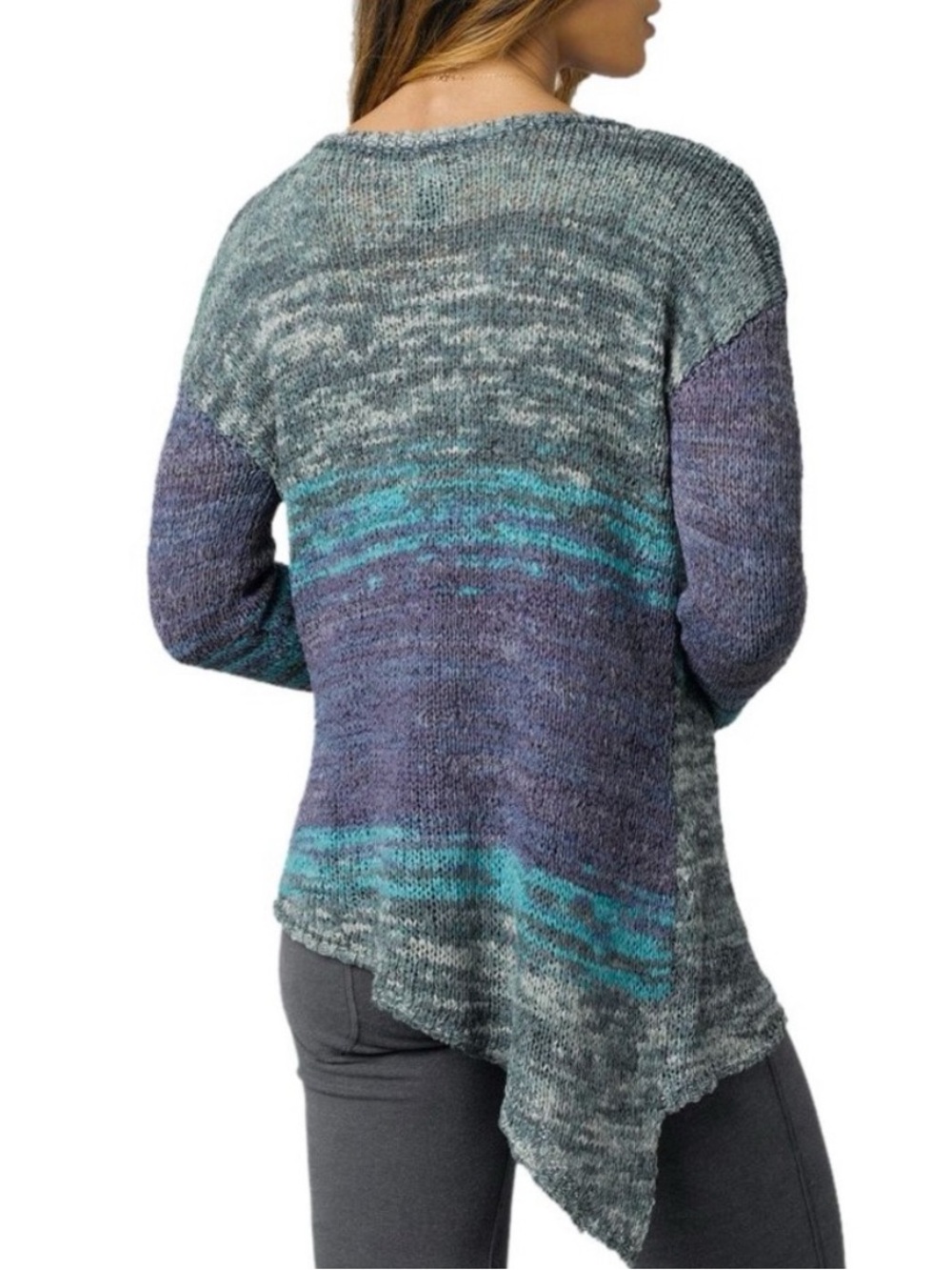 Prana Vignette Striped Relaxed V Neck Asymmetrical Sweater - Picture 2 of 2